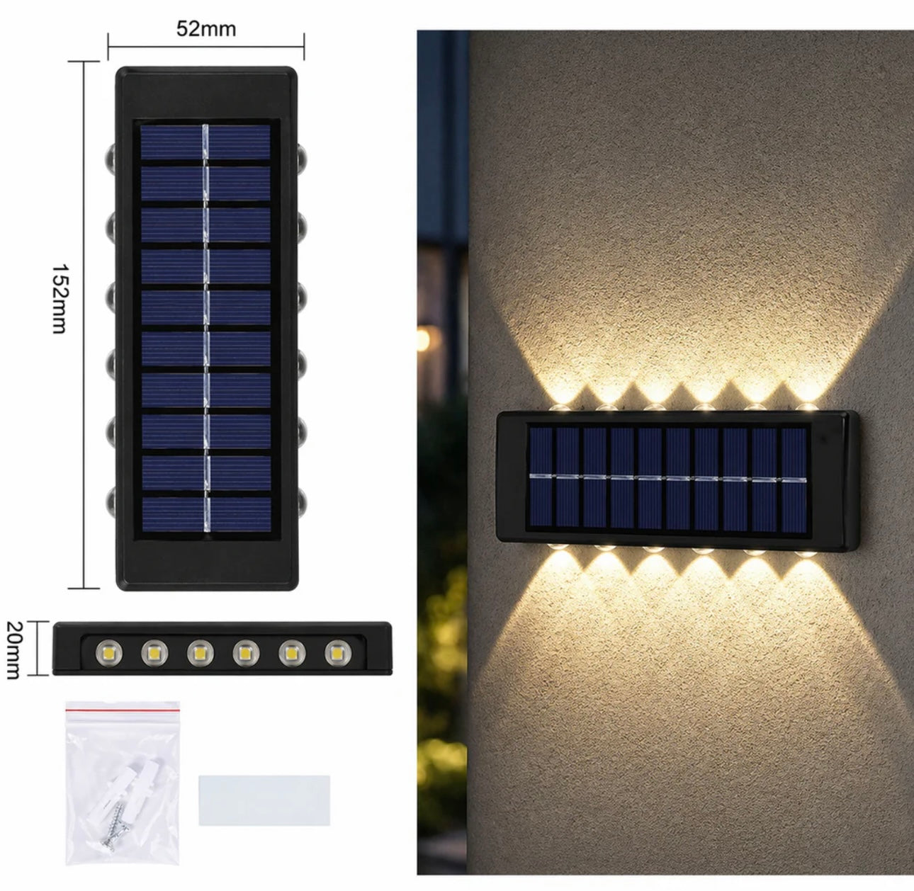 Set 6 x Lampi Solare LED Perete Iluminare Sus Jos 12 LED Rezistente La Apa Alimentare Solara Automata