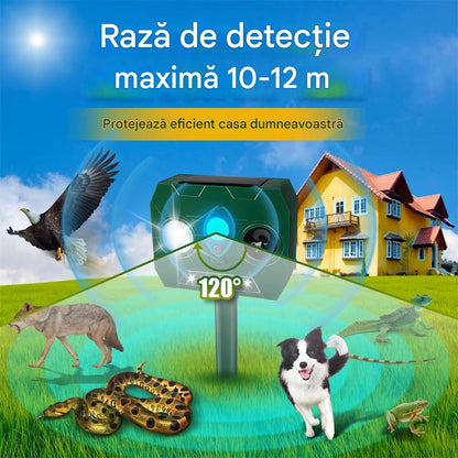 Set 2 x Aparat Solar cu Ultrasunete Anti Animale si Pasari, Senzor PIR, LED Stroboscopic, IP44, 2 Moduri, Montaj Exterior, Verde