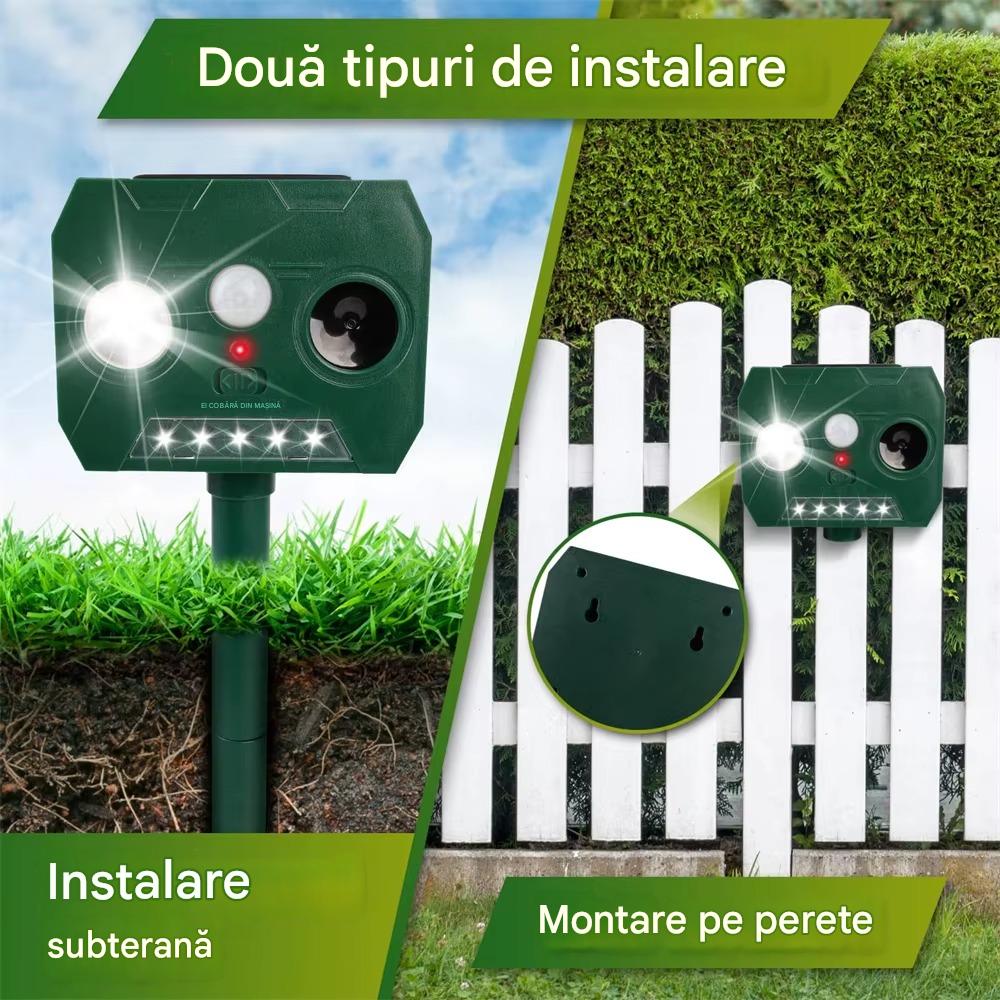 Set 2 x Aparat Solar cu Ultrasunete Anti Animale si Pasari, Senzor PIR, LED Stroboscopic, IP44, 2 Moduri, Montaj Exterior, Verde