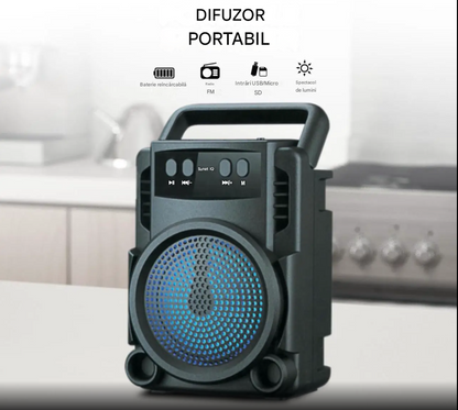 Set Boxa Portabila Bluetooth RGB + Ventilator Portabil de Gat USB, Sunet Stereo si Racire Hands-Free, Reincarcabile, Design Compact