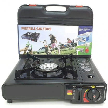 Set Aragaz Portabil Camping, Aprindere Automata, Alimentare prin Cartus Gaz + Felinar Camping LED Reincarcabil cu Lanterna, Panou Solar si USB