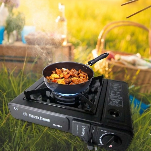 Set Aragaz Portabil Camping, Aprindere Automata, Alimentare prin Cartus Gaz + Felinar Camping LED Reincarcabil cu Lanterna, Panou Solar si USB