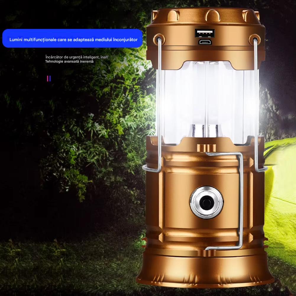 Set Aragaz Portabil Camping, Aprindere Automata, Alimentare prin Cartus Gaz + Felinar Camping LED Reincarcabil cu Lanterna, Panou Solar si USB