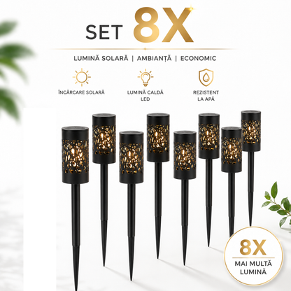 Set 8 x Lampi Solare Gradina Cu Senzor De Lumina, IP65 Impermeabile, Lumina Calda LED 3000K, Negre
