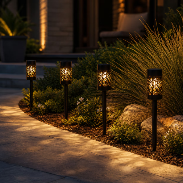 Set 8 x Lampi Solare Gradina Cu Senzor De Lumina, IP65 Impermeabile, Lumina Calda LED 3000K, Negre