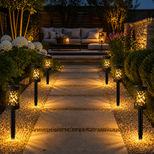 Set 8 x Lampi Solare Gradina Cu Senzor De Lumina, IP65 Impermeabile, Lumina Calda LED 3000K, Negre
