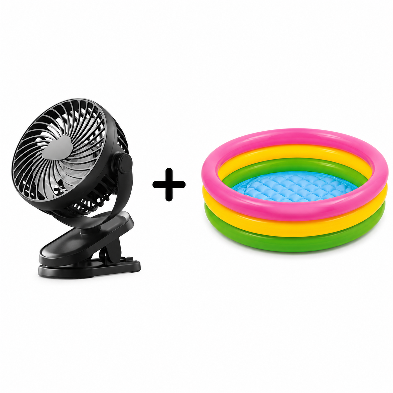 Set Mini Ventilator LI Silentios cu Clema si 3 Trepte de Viteza + Piscina Copii Gonflabila cu 3 Inele, 86x25 cm
