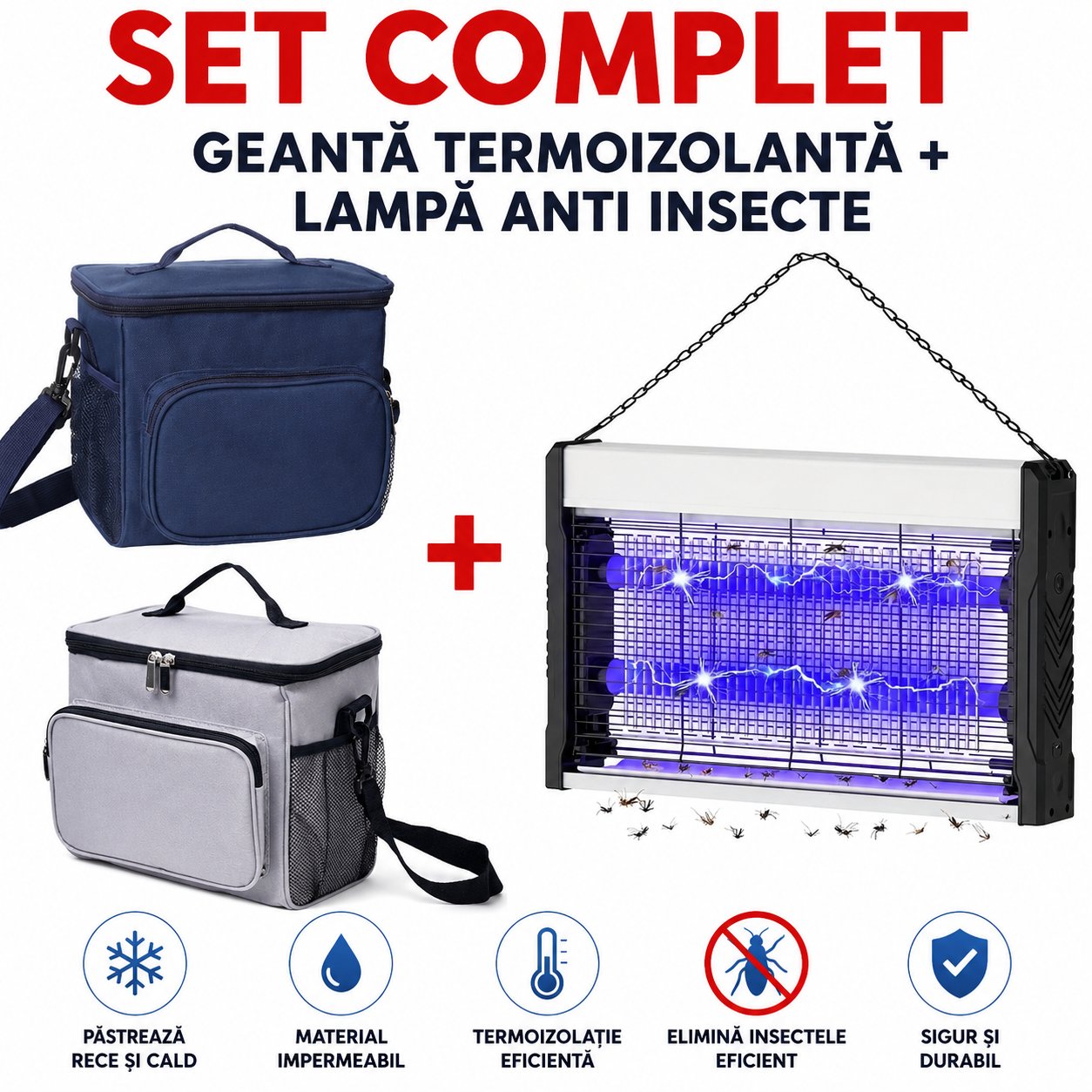 Set Geanta de Umar Termoizolanta pentru Alimente si Bauturi + Aparat Electric Anti-Insecte 6W Suspendabil