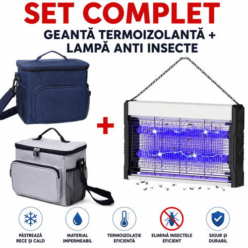 Set Geanta de Umar Termoizolanta pentru Alimente si Bauturi + Aparat Electric Anti-Insecte 6W Suspendabil
