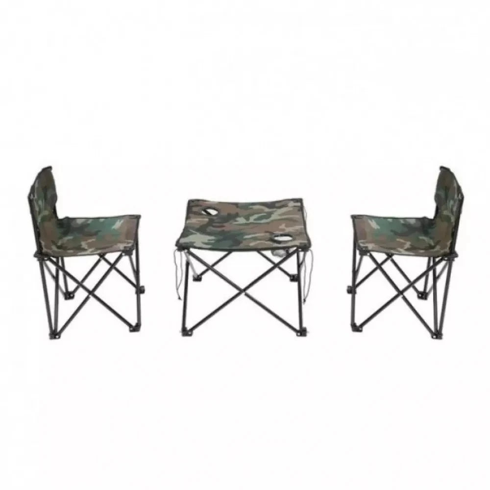 Set Camping Pliabil 3 Piese – 2 Scaune si Masuta Camuflaj cu Geanta Transport + Gratar Pliabil Tip Valiza din Otel + Boxa Portabila Bluetooth GTS 1360 cu LED RGB