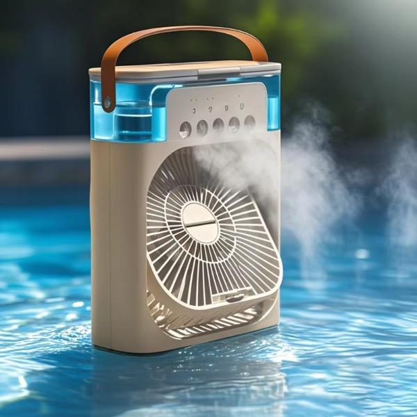 Set Patura pentru Picnic sau Plaja, Pliabila, Impermeabila, 150 x 200cm + Ventilator cu Apa și Umidificator 3 in 1+ Boxa Portabila Bluetooth GTS 1360 cu LED RGB