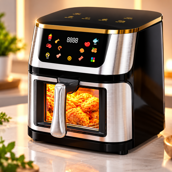 Friteuza cu Aer Cald 12 Litri, 3000W, Afisaj Digital Tactil, 8 Programe