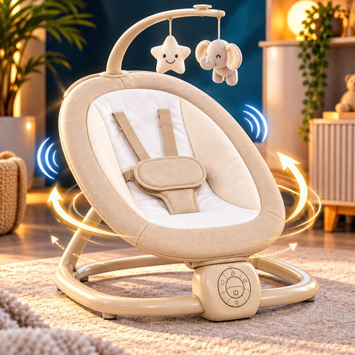 Balansoar Electric pentru Bebelusi cu Leganare Automata, Jucarii si Centura de Siguranta, Diverse Culori