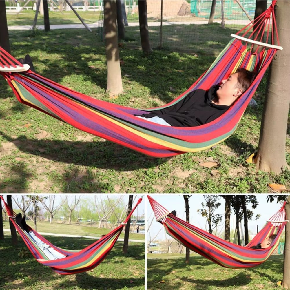 Set 2 x Hamac Colorat cu Bare din Lemn 200x80 cm – Hamac Gradina, Terasa si Camping din Bumbac Rezistent