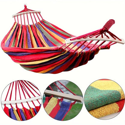 Set 2 x Hamac Colorat cu Bare din Lemn 200x80 cm – Hamac Gradina, Terasa si Camping din Bumbac Rezistent