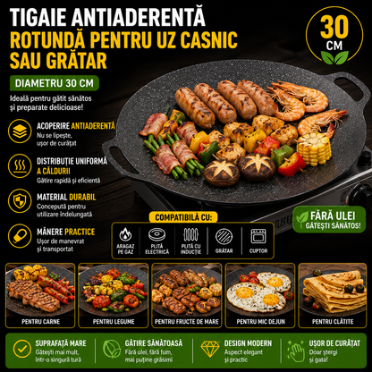 Tigaie Antiaderenta Rotunda pentru Uz Casnic sau Gratar 30 cm