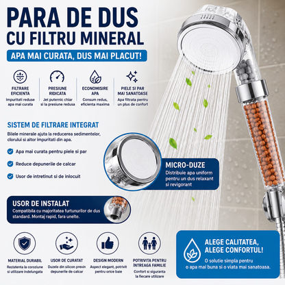 Para de Dus cu Granule Anticalcar cu Presiune Ridicata, Sistem de Filtrare a Apei