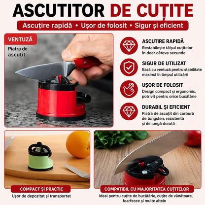 Ascutitor Practic pentru Ustensile de Bucatarie cu Fixare Puternica prin Ventuza, Sigur, Eficient si Ideal pentru Uz Casnic Zilnic