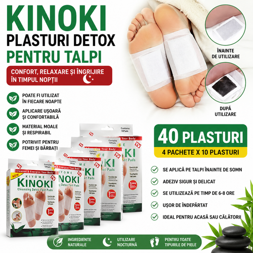Set 40 x Kinoki Detox pentru Talpi, Utilizare pe Timpul Noptii, Aplicare Usoara, Pentru Ingrijirea Talpilor