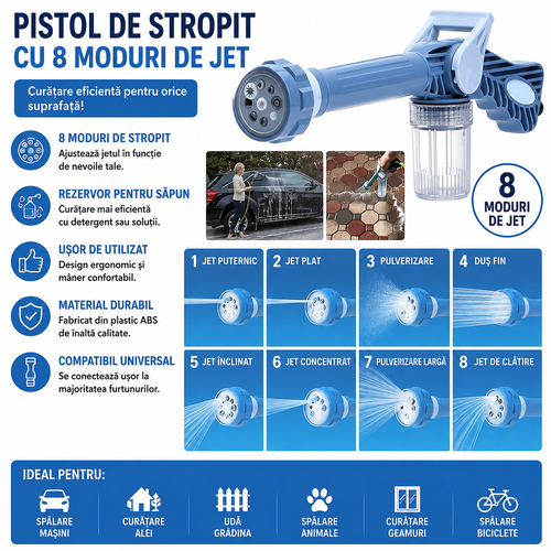 Dispozitiv de spalat EZ JET cu Rezervor de Sapun si 8 Moduri de Stropire
