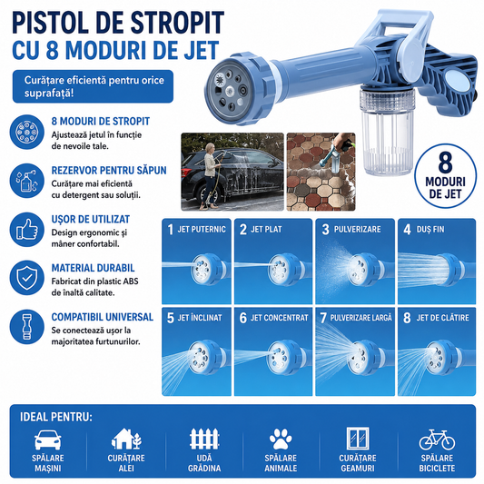 Dispozitiv de spalat EZ JET cu Rezervor de Sapun si 8 Moduri de Stropire