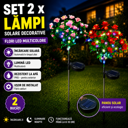 Set 2 x Lampi Solare Flori Azalee, Rezistente La Apa IP65, Iluminare Automata Exterior Gradina, Diverse Culori