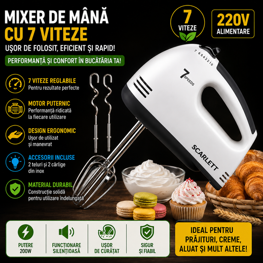 Mixer de Mana cu 7 Viteze, Usor de Folosit, Alimentare 220V