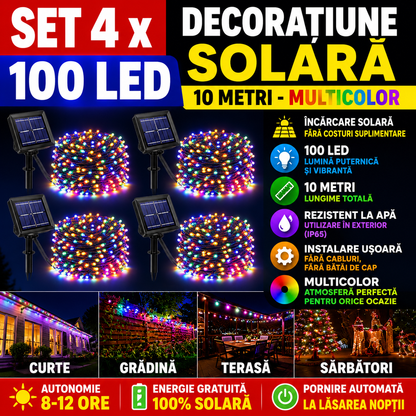 Set 4 x Decoratiune cu Incarcare Solara 100 LED, 10 Metri - Multicolor