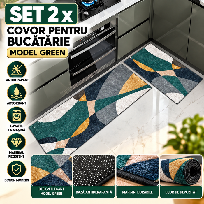 Set 2 x Covor pentru Bucatarie - Model Green