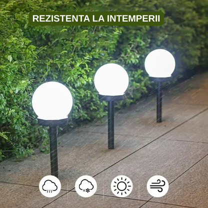 Set 8 x Lampa Solara Gradina Glob, Rezistenta IP44, Iluminare Ambientala Exterior, Ideala pentru Alei, Curte si Gradina