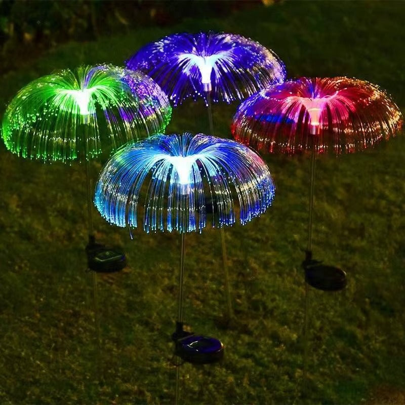 Set 4 x Lampa solara tip meduza, fibra optica LED RGB, 60 cm, rezistenta la apa