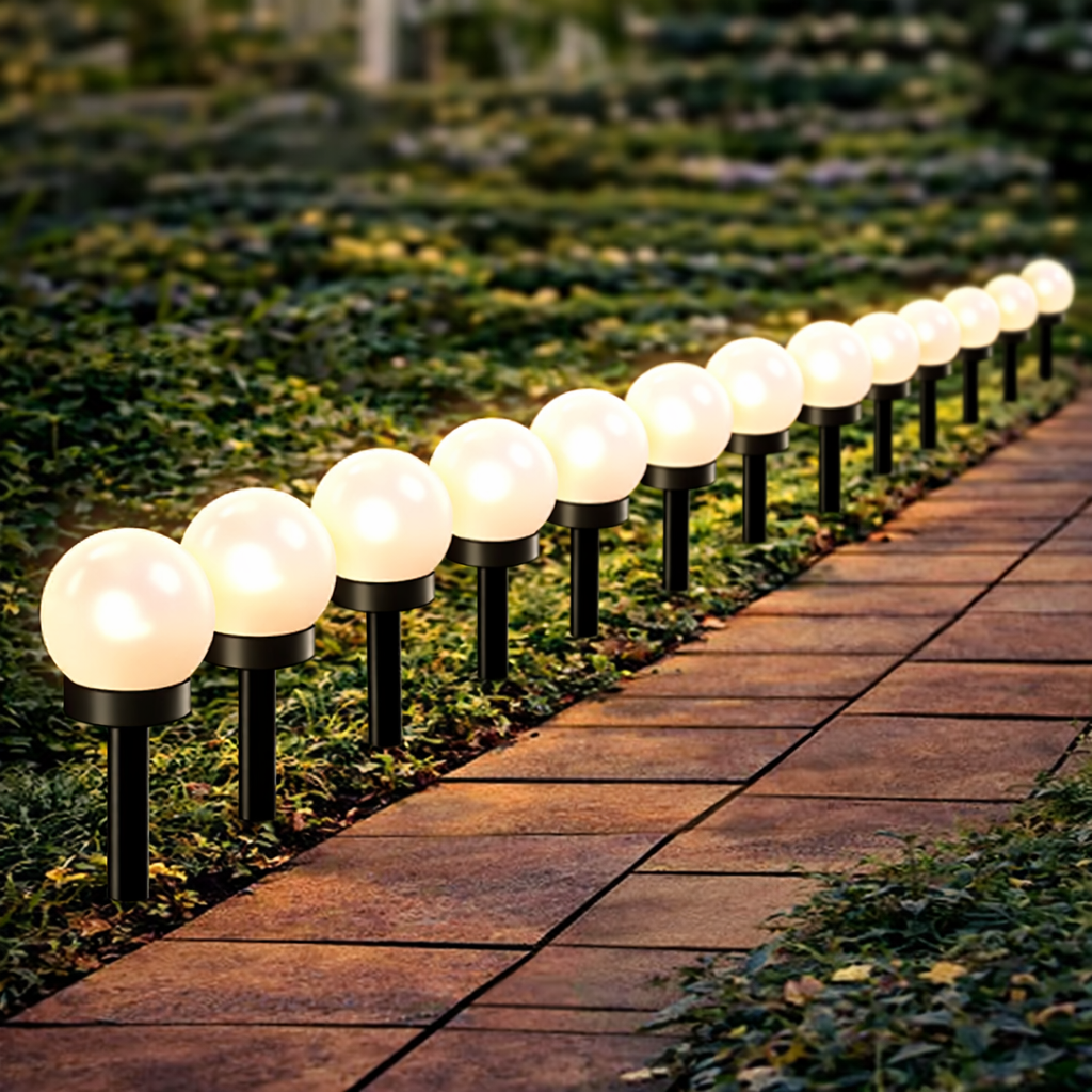 Set 8 x Lampa Solara Gradina Glob, Rezistenta IP44, Iluminare Ambientala Exterior, Ideala pentru Alei, Curte si Gradina