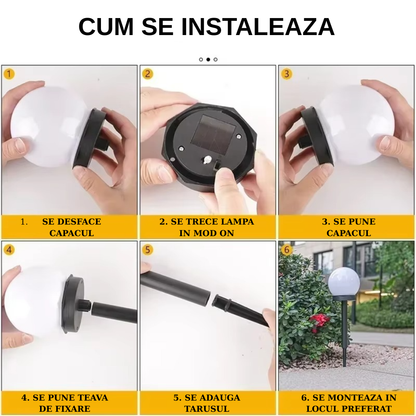 Set 10 x Lampa Solara Gradina Glob, Rezistenta IP44, Iluminare Ambientala Exterior, Ideala pentru Alei, Curte si Gradina